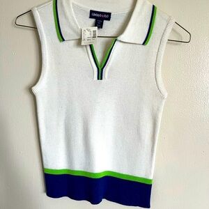 NWT vintage Limited Too White Knit Top with Green and Blue Trim